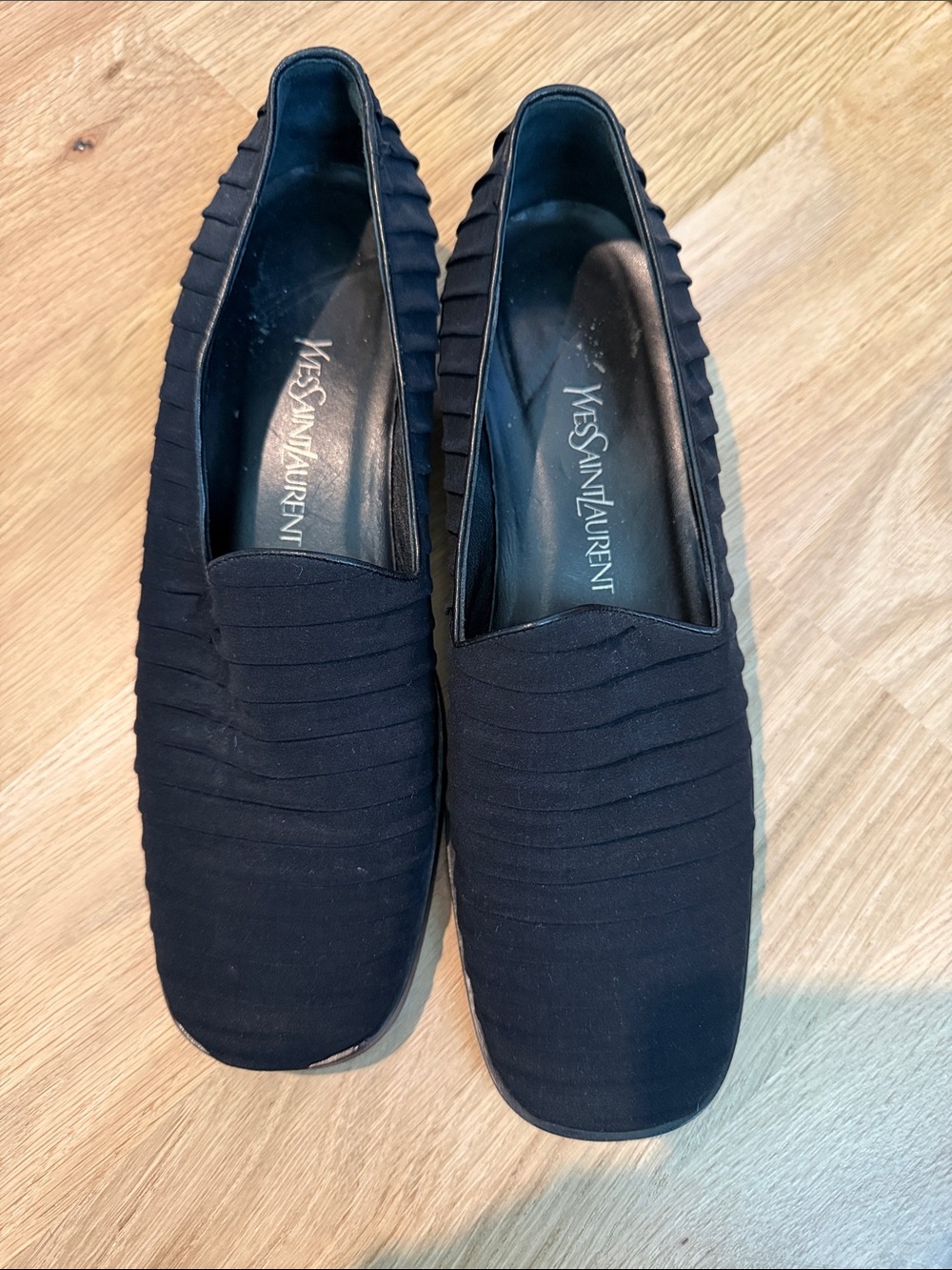 Yves Saint Laurent Black Pleated Slip-On Loafers